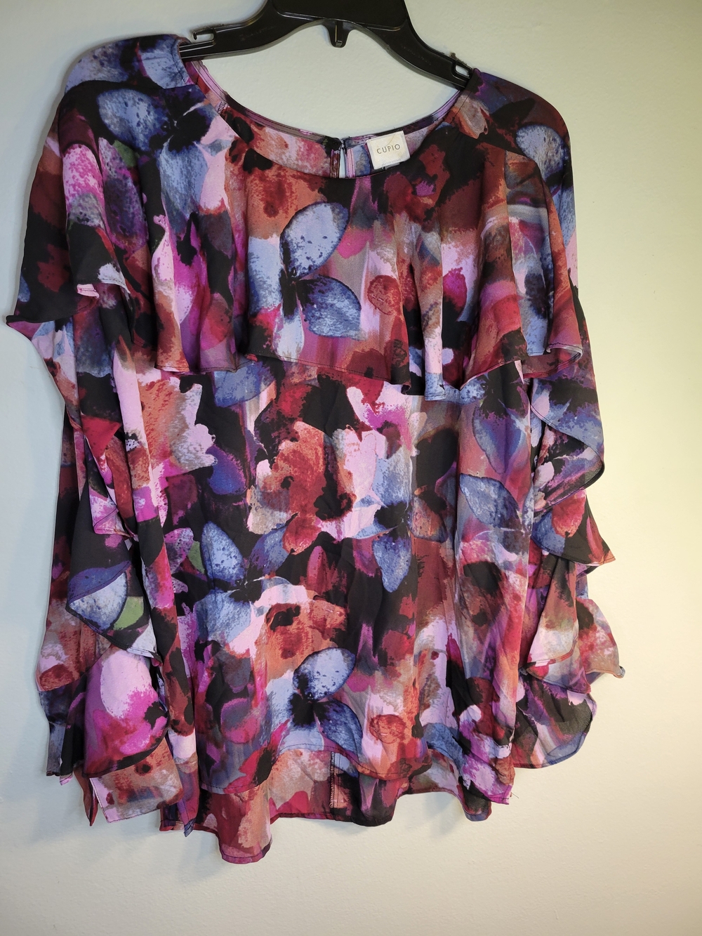 Cupio Floral Ruffle Chiffon Blouse — Purple Pink Black